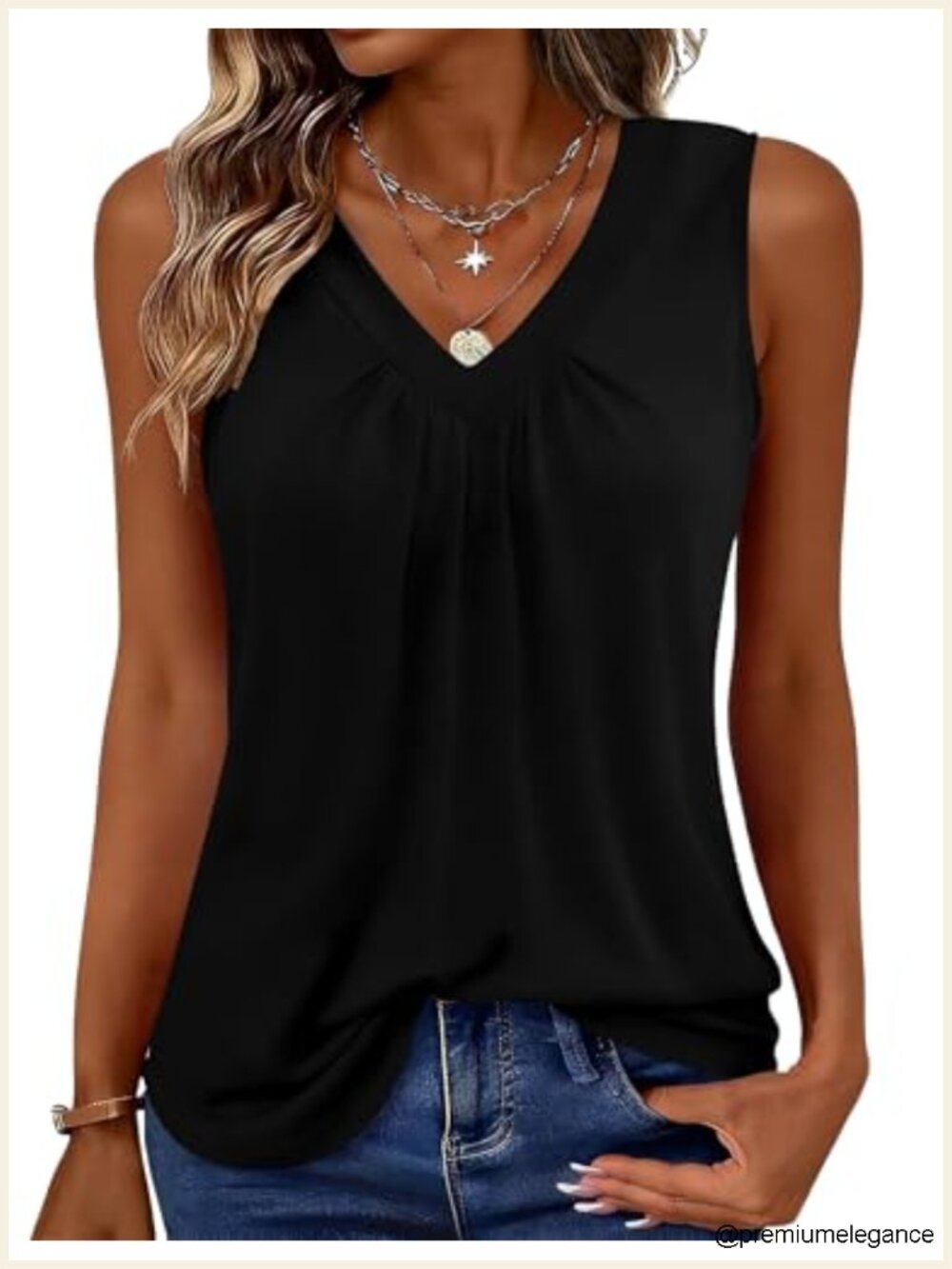 Women's V-Neck Pleated Tank Top Sleeveless Summer T-Shirt